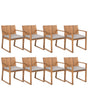 Set of 8 Garden Chairs Light Acacia Wood 80 x 59 cm with Taupe Cushions Rustic Style Beliani