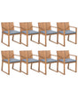 Set of 8 Garden Chairs Light Acacia Wood 80 x 59 cm with Blue Cushions Rustic Style Beliani