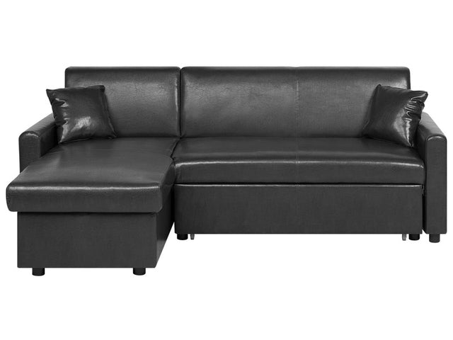 Corner Sofa Bed Black Faux Leather 3 Seater Right Hand Orientation with Storage Beliani