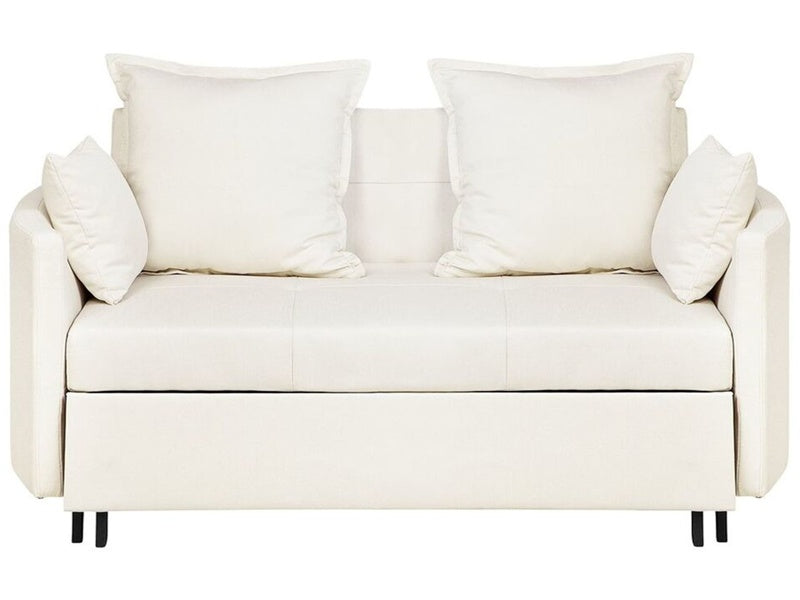 2 Seater Sofa Bed Beige Ivory Sleeping Function Profiled Armrests Beliani