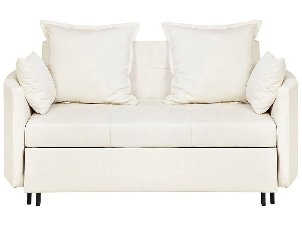 2 Seater Sofa Bed Light Beige Ivory Sleeping Function Profiled Armrests Beliani