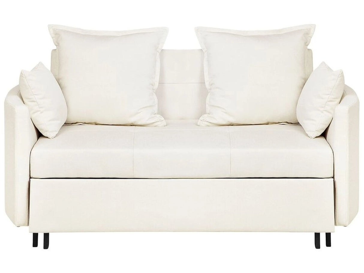 2 Seater Sofa Bed Light Beige Ivory Sleeping Function Profiled Armrests Beliani