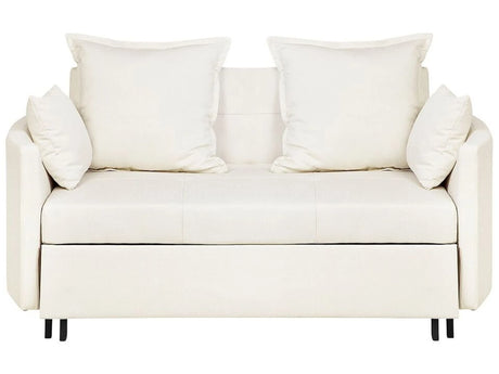 2 Seater Sofa Bed Light Beige Ivory Sleeping Function Profiled Armrests Beliani