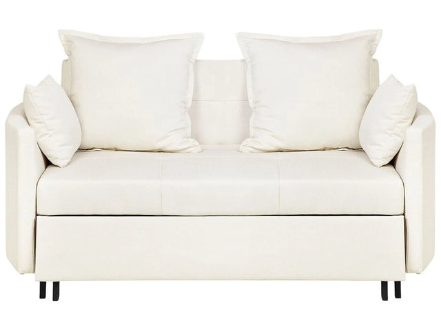 2 Seater Sofa Bed Light Beige Ivory Sleeping Function Profiled Armrests Beliani