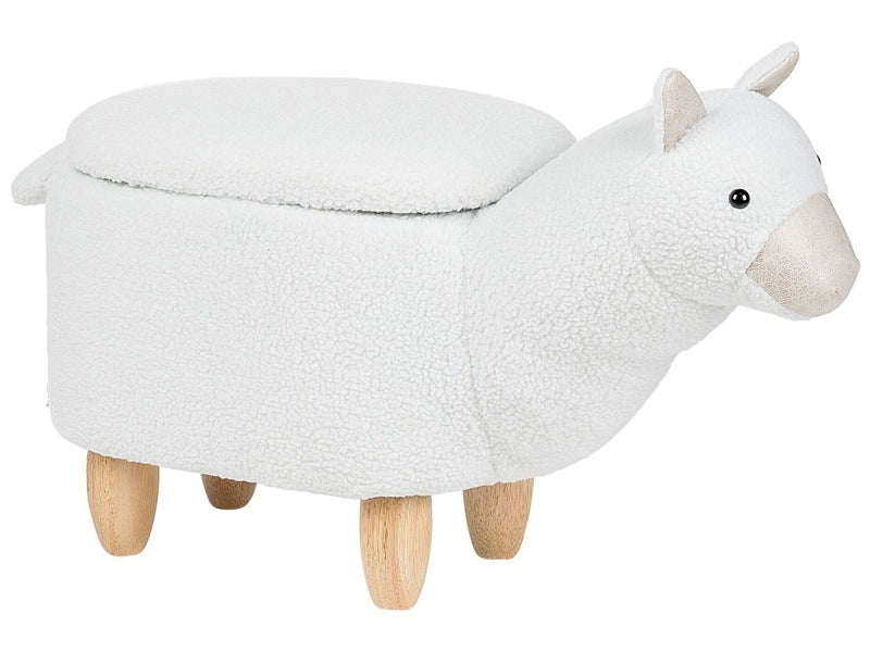 Animal Alpaca Children Stool White Polyester Fabric Upholstered Wooden Legs Storage Function Nursery Footstool Beliani