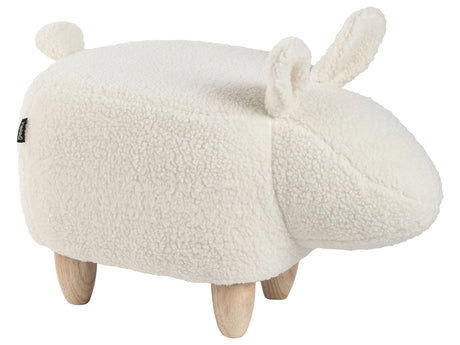 Animal Bunny Children Stool Off- White Cream Polyester Fabric Upholstered Wooden Legs Nursery Footstool Beliani