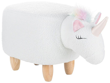 Animal Unicorn Children Stool White Polyester Fabric Upholstered Wooden Legs Nursery Footstool Beliani