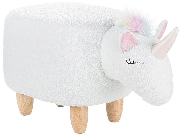 Animal Unicorn Children Stool White Polyester Fabric Upholstered Wooden Legs Nursery Footstool Beliani