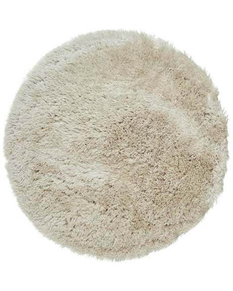 Shaggy Area Rug High-Pile Carpet Solid Beige Polyester Round 140 cm Beliani