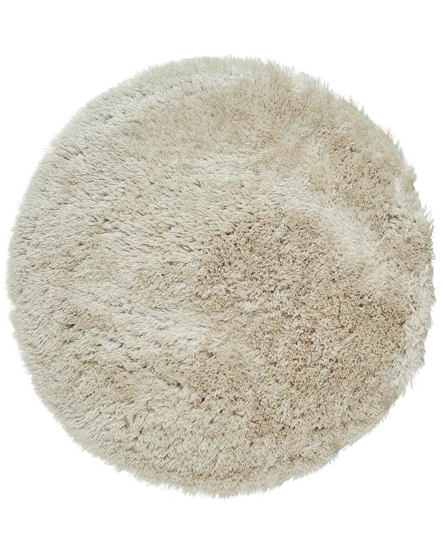 Shaggy Area Rug High-Pile Carpet Solid Beige Polyester Round 140 cm Beliani