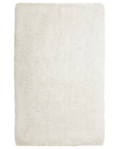 Shaggy Area Rug High-Pile Carpet Solid White Polyester Rectangular 140 x 200 cm Beliani