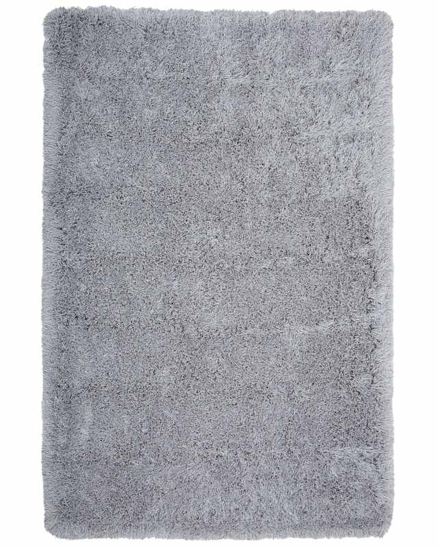 Shaggy Area Rug High-Pile Carpet Solid Grey Polyester Rectangular 140 x 200 cm Beliani