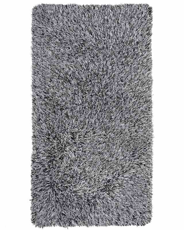 Shaggy Area Rug High-Pile Carpet Solid Black and White Polyester Rectangular 80 x 150 cm Beliani