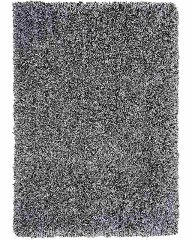 Shaggy Area Rug High-Pile Carpet Solid Black and White Polyester Rectangular 160 x 230 cm Beliani