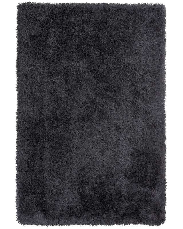 Shaggy Area Rug High-Pile Carpet Solid Black Polyester Rectangular 140 x 200 cm Beliani