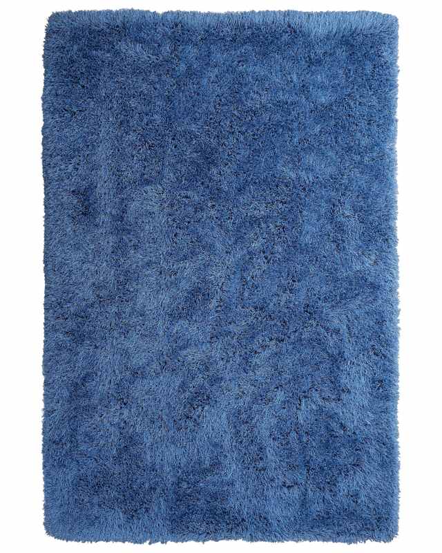 Shaggy Area Rug High-Pile Carpet Solid Blue Polyester Rectangular 140 x 200 cm Beliani