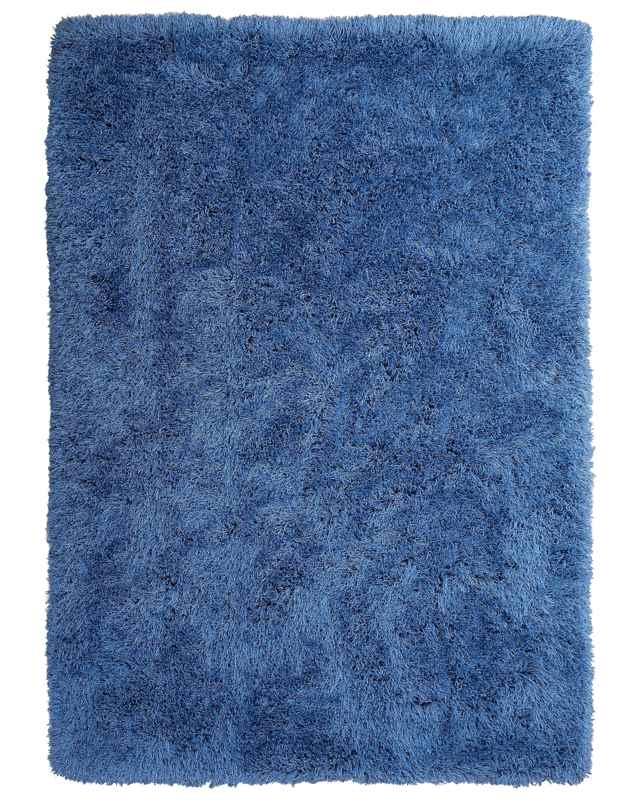 Shaggy Area Rug High-Pile Carpet Solid Blue Polyester Rectangular 160 x 230 cm Beliani