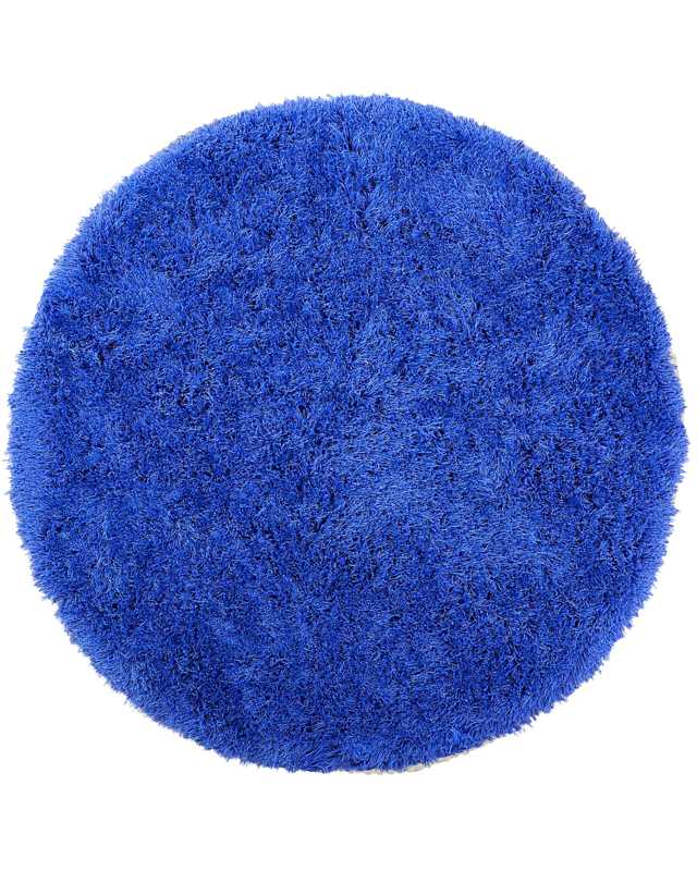 Shaggy Area Rug High-Pile Carpet Solid Blue Polyester Round 140 cm Beliani