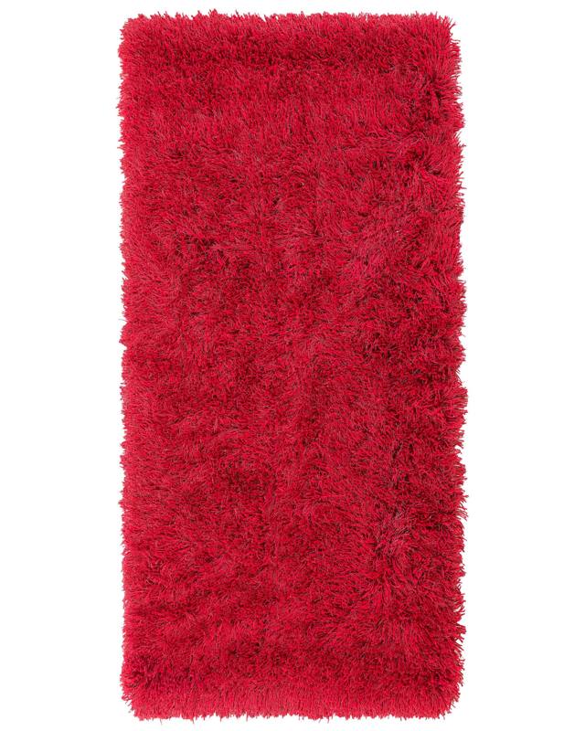 Shaggy Area Rug High-Pile Carpet Solid Red Polyester Rectangular 80 x 150 cm Beliani