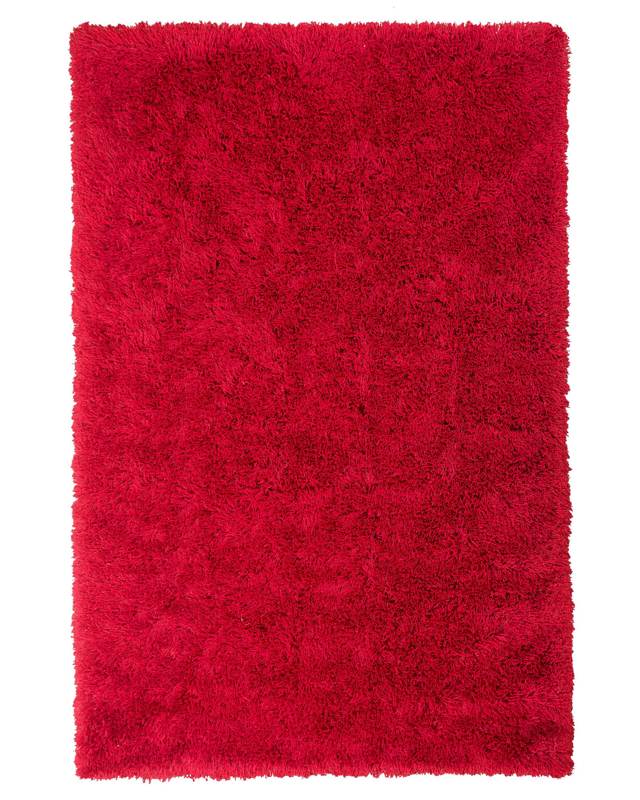 Shaggy Area Rug High-Pile Carpet Solid Red Polyester Rectangular 140 x 200 cm Beliani