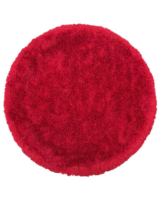 Shaggy Area Rug High-Pile Carpet Solid Red Polyester Round 140 cm Beliani