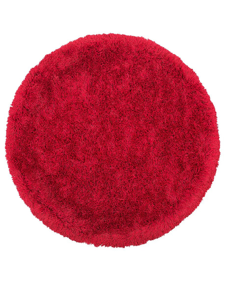 Shaggy Area Rug High-Pile Carpet Solid Red Polyester Round 140 cm Beliani