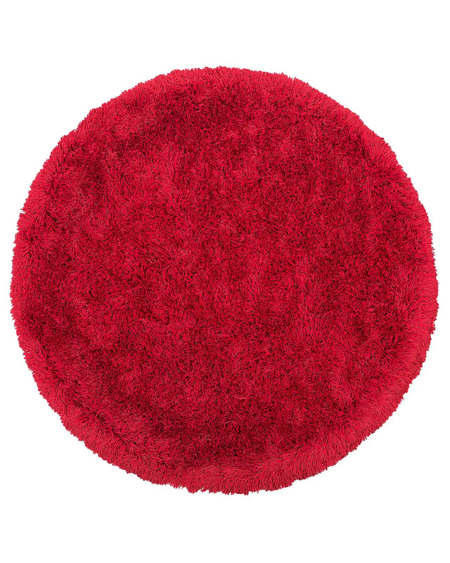 Shaggy Area Rug High-Pile Carpet Solid Red Polyester Round 140 cm Beliani