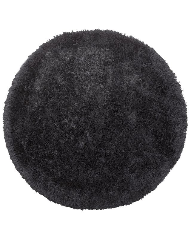 Shaggy Area Rug High-Pile Carpet Solid Black Polyester Rectangular 140 cm Beliani