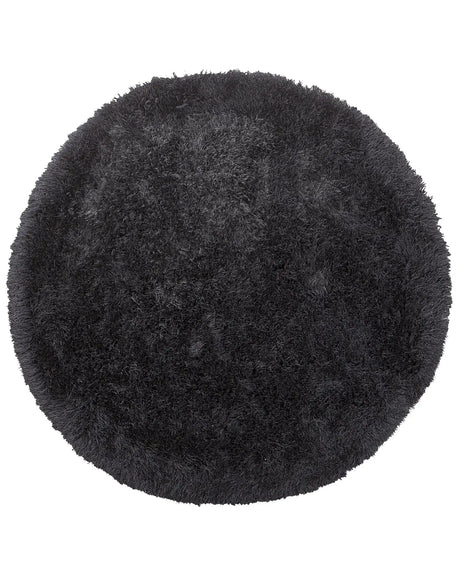 Shaggy Area Rug High-Pile Carpet Solid Black Polyester Rectangular 140 cm Beliani