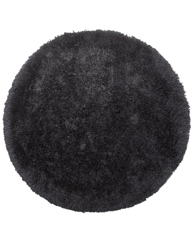 Shaggy Area Rug High-Pile Carpet Solid Black Polyester Rectangular 140 cm Beliani