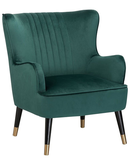 Wingback Chair Emerald Green Velvet Upholstered Black Legs Channel Back Glamorous Design Beliani