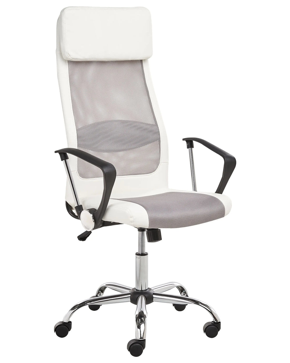 Executive Office Chair White Mesh and Faux Leather Gas Lift Height Adjustable Full Swivel and Tilt Beliani