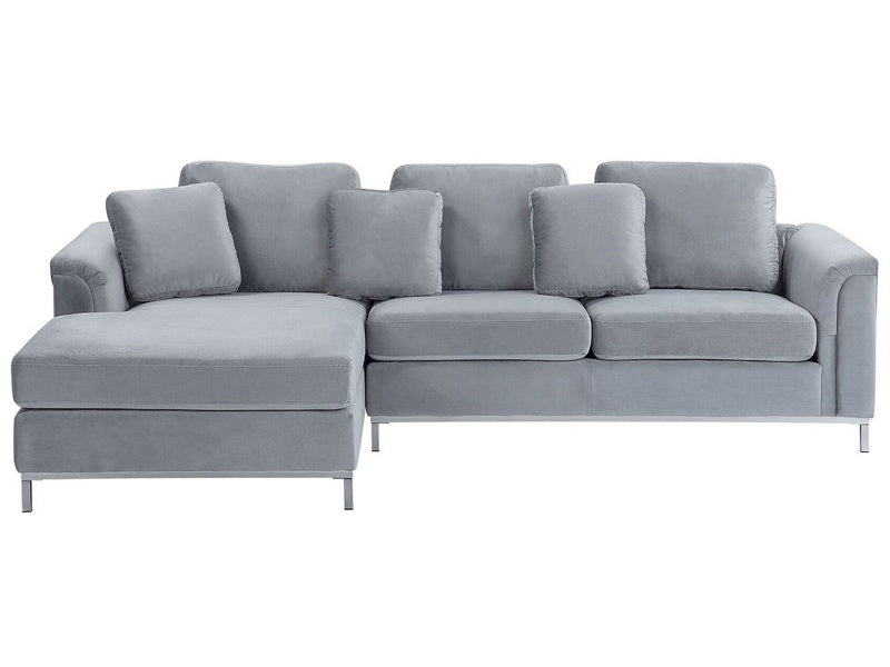 Corner Sofa Grey Velvet Upholstered L-shaped Right Hand Orientation Beliani