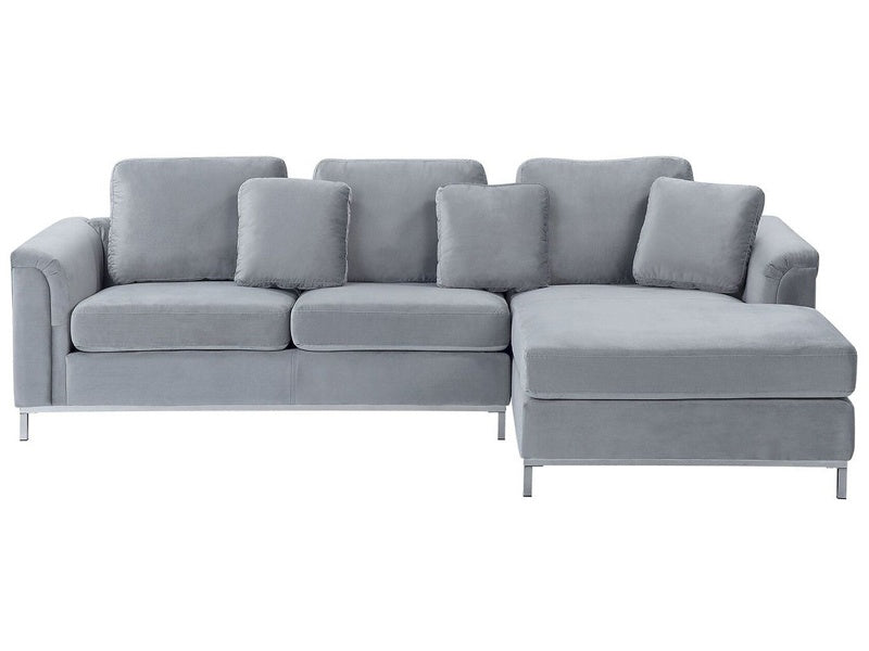 Corner Sofa Grey Velvet Upholstered L-shaped Left Hand Orientation Beliani