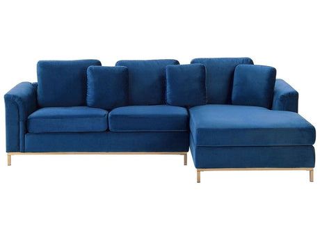 Corner Sofa Blue Velvet Upholstered L-shaped Left Hand Orientation Beliani