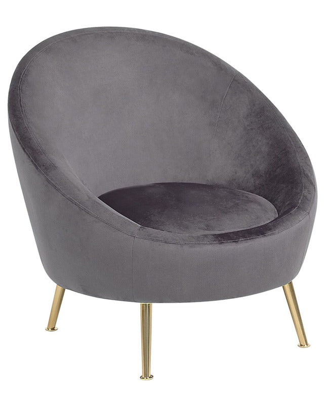 Tub Chair Grey Velvet 76L x 80W x 81H cm Accent Gold Legs Glam Retro Beliani