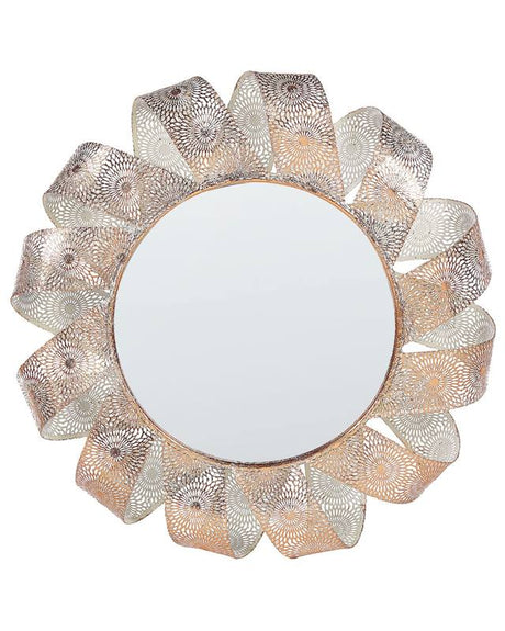 Wall Hanging Mirror White with Copper 54 cm Round Spiral Frame Decorative Living Room Bedroom Beliani