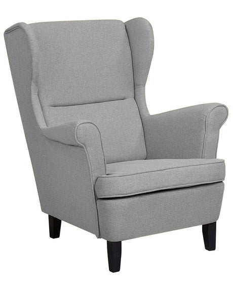 Wingback Chair Armchair Grey Fabric Upholstered Rolled Arms Retro Beliani