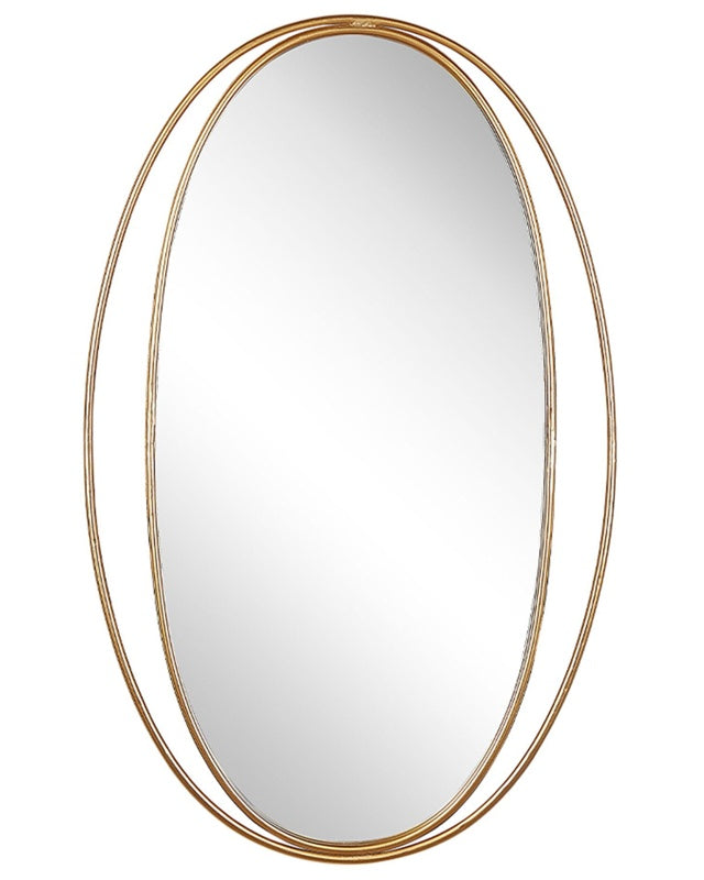 Wall Hanging Mirror Oval Gold 90 x 55 cm Wall Art Decor Glam Style Living Room Beliani