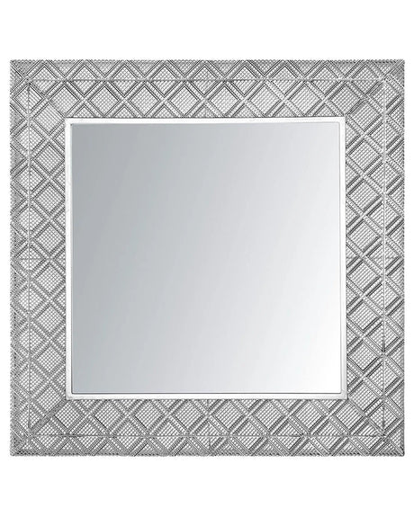 Wall Mirror Hanging Decor Silver 80 x 80 cm Oriental Frame Diamond Decor Beliani