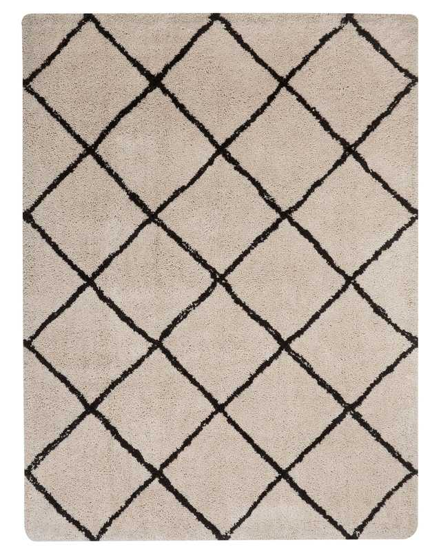 Area Rug Carpet Beige and Black Fabric Shaggy Geometric Pattern Rectangular 160 x 230 cm Beliani