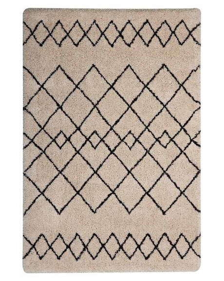 Area Rug Beige and Black Polyester Fabric 140 x 200 cm Geometric Pattern Rectangular Beliani