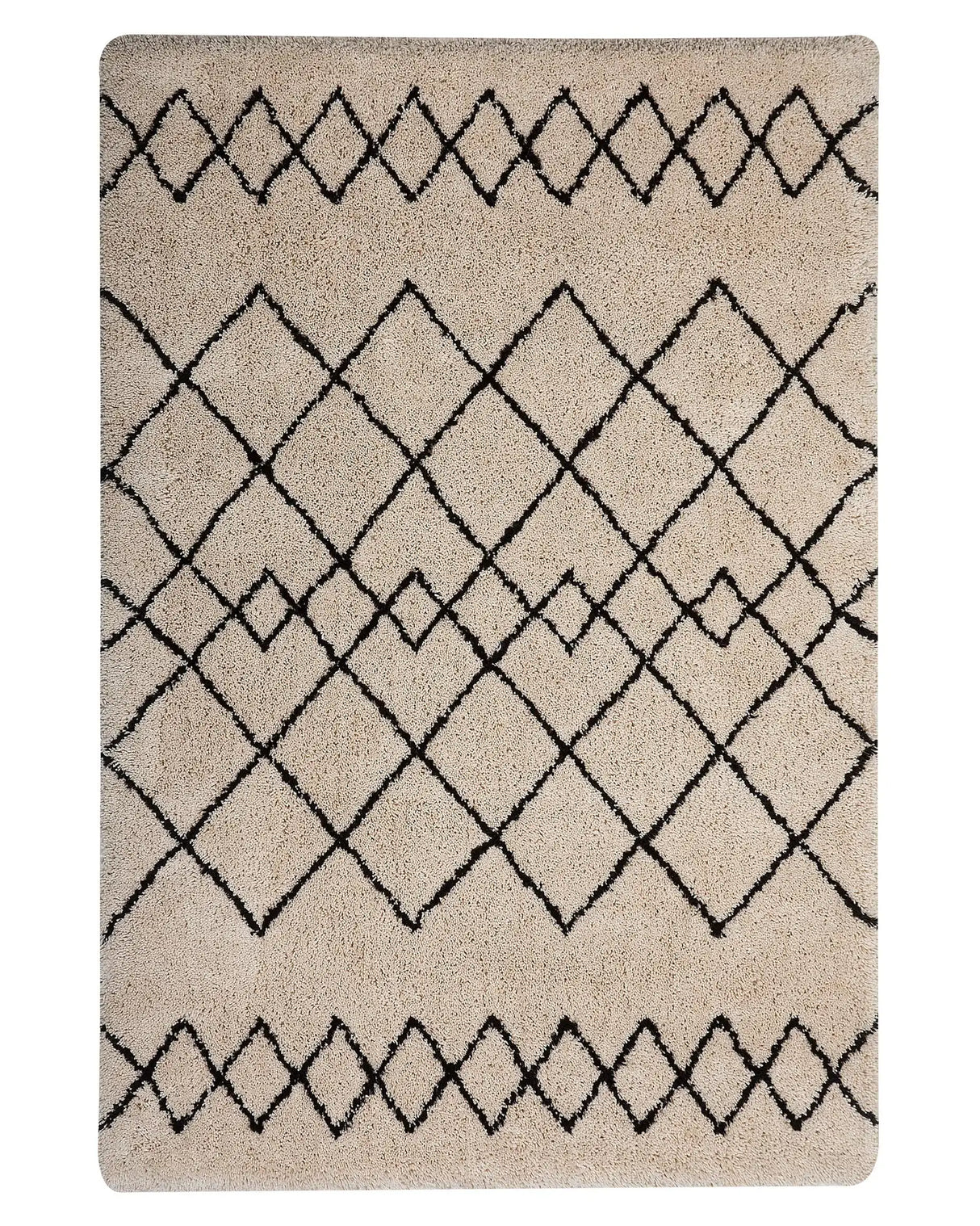 Area Rug Beige and Black Polyester Fabric 140 x 200 cm Geometric Pattern Rectangular Beliani