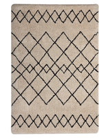 Area Rug Beige and Black Polyester Fabric 140 x 200 cm Geometric Pattern Rectangular Beliani