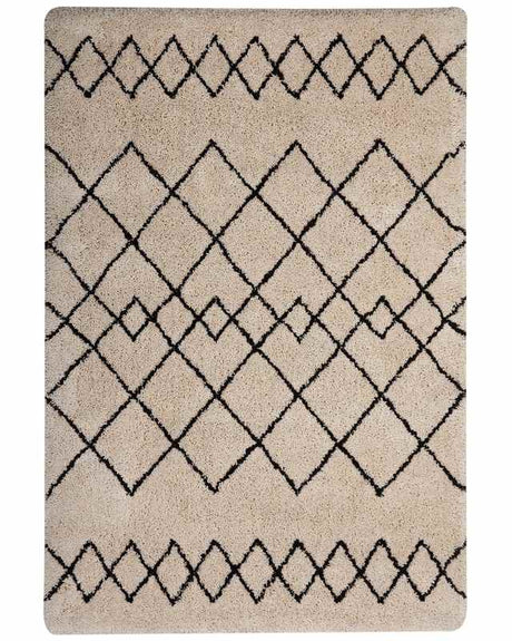 Area Rug Beige and Black Polyester Fabric 160 x 230 cm Geometric Pattern Rectangular Beliani