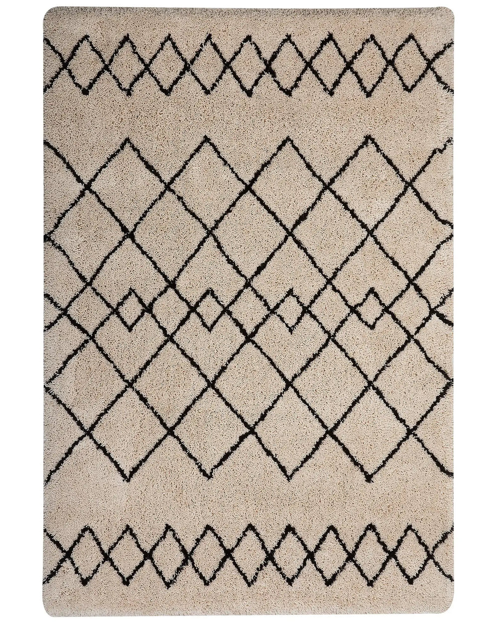 Area Rug Beige and Black Polyester Fabric 160 x 230 cm Geometric Pattern Rectangular Beliani