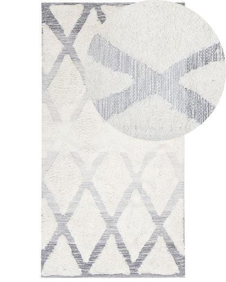 Area Rug Beige and Grey Cotton 80 x 150 cm Rectangular Hand Woven Distressed Geometric Pattern Beliani