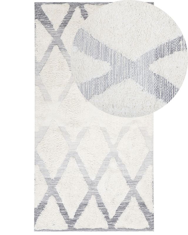 Area Rug Beige and Grey Cotton 80 x 150 cm Rectangular Hand Woven Distressed Geometric Pattern Beliani