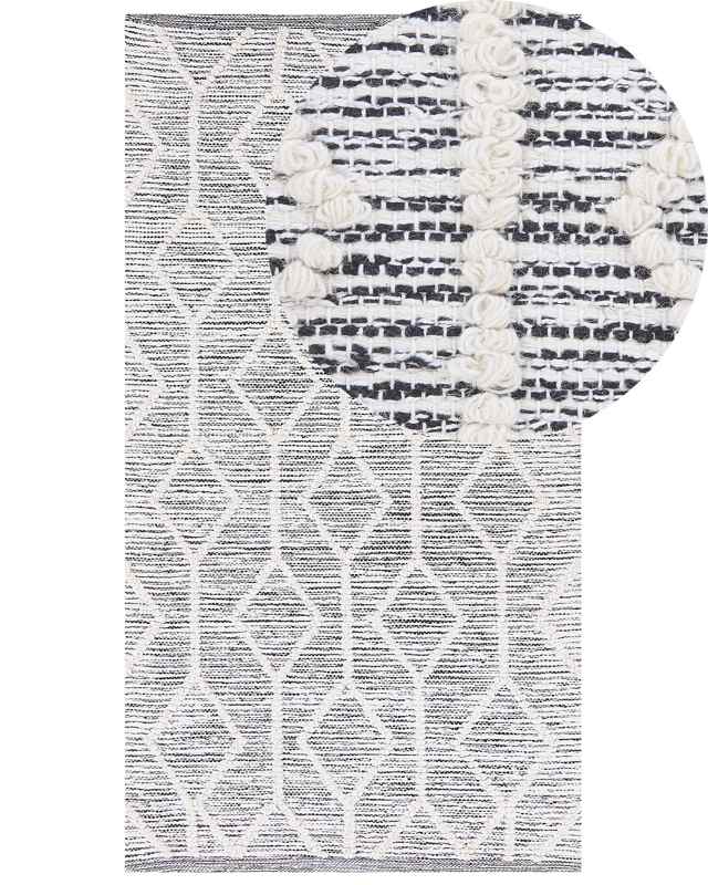 Rug Grey with Beige Wool and Cotton 80 x 150 cm Geometric Pattern Hand Woven Flatweave Beliani