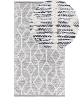 Rug Grey with Beige Wool and Cotton 80 x 150 cm Geometric Pattern Hand Woven Flatweave Beliani